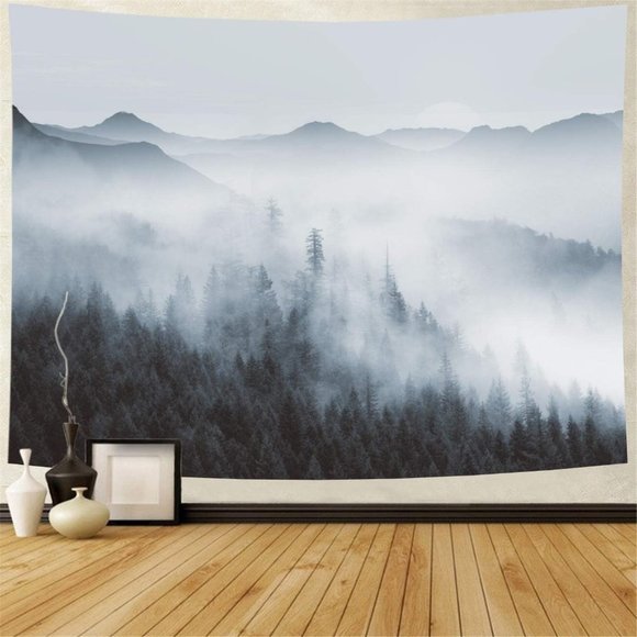 Realistic Foggy Forest Tree Peaceful Wilderness Landscape Dorm Art Wall Tapestry - Picture 2 of 6